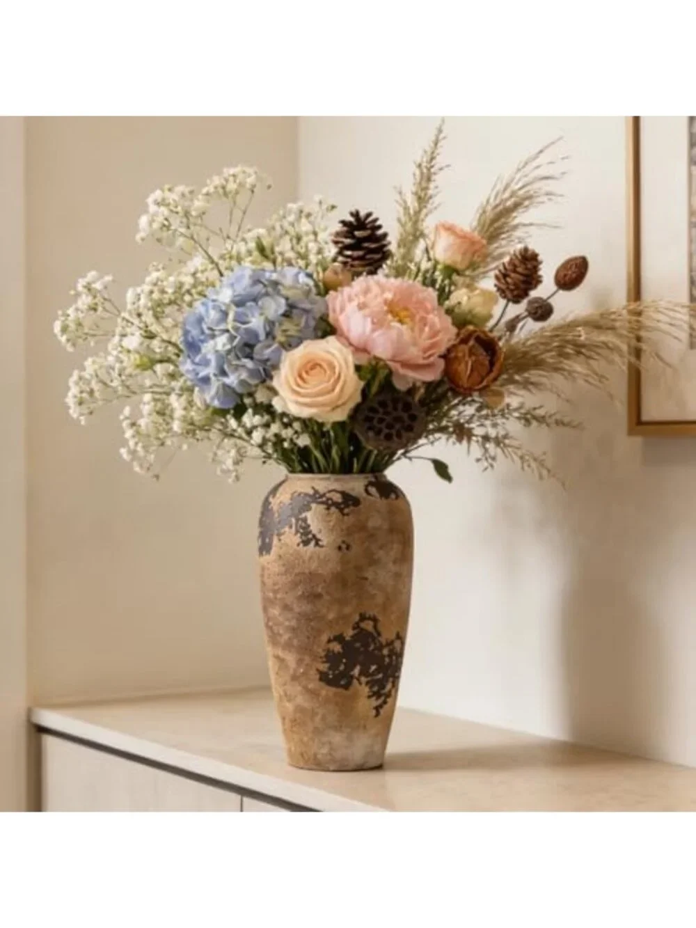 12.6-Inch Rustic Ceramic Vase - Wabi Sabi Decorative Pottery for Home Decor